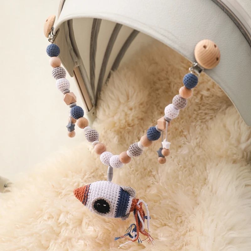 Wood Teether Baby Bed Hanging Rattle Toy Crochet Rattle Baby Comfort Toy Cute Animal Crochet Room Decor Baby Stroller Rattle Toy
