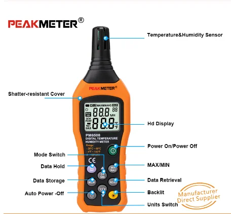 Peakmeter PM6508 MS6508 High Accuracy Digital ambient air temperature  Thermometer Humidity Meter hygrometer dew point - AliExpress