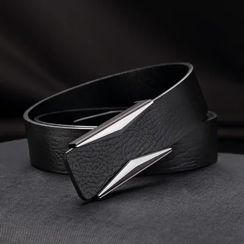 Unisex Fashion Leather Belts for Men & Women Shiny Coffee Design 2