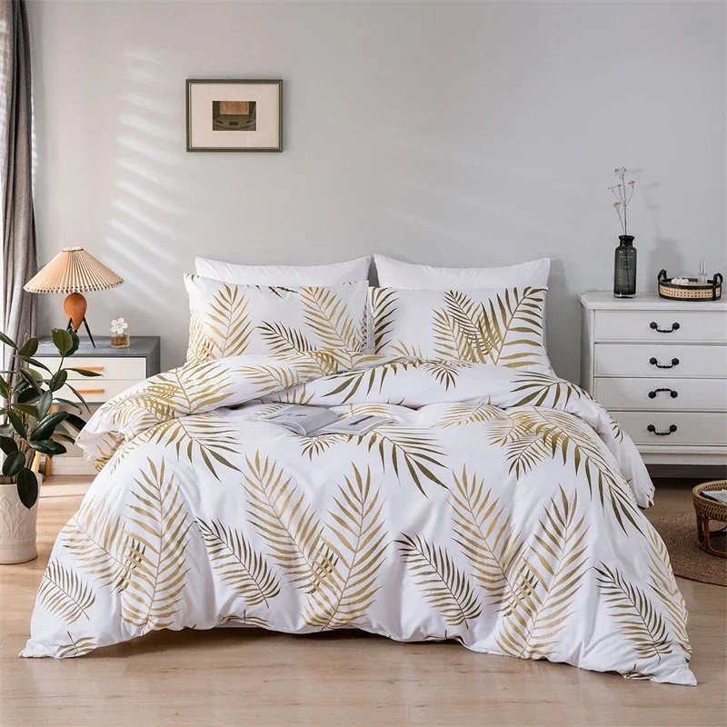 

Комплект мягкого стеганого одеяла, стильный комплект из 2 предметов золотистого цвета, пододеяльник с принтом, односпальное покрывало, современное двуспальное постельное белье для двуспальной кровати