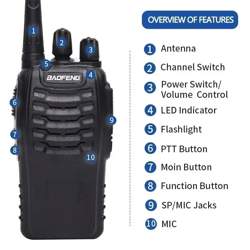 Baofeng Official Store 2Pcs BF 888S Walkie Talkie UHF 400 470MHz Long Range Two Way Ham Radios Transceiver for Hunting Hotel 3