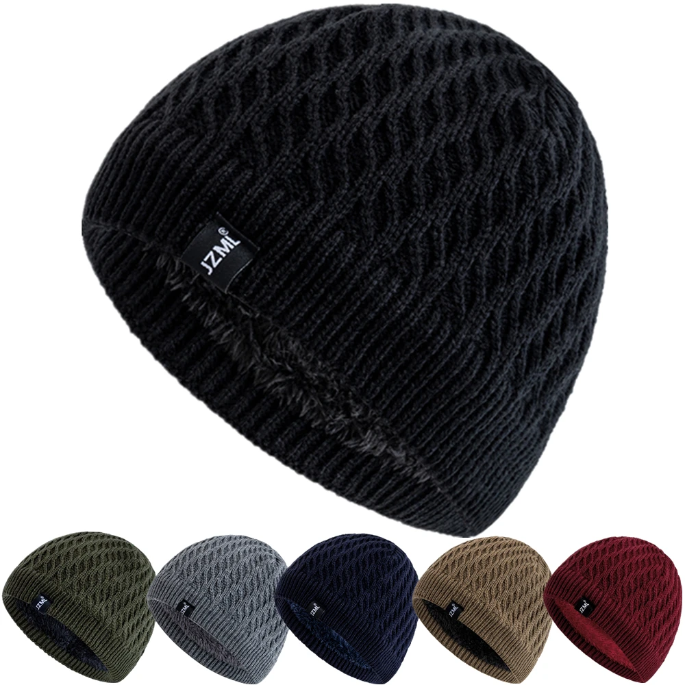 New Unisex Winter Hats Plush Fur Lined Men Women Warm Beanie Cap Casual JZML Label Decor Outdoor Winter SKI Knitted Hats
