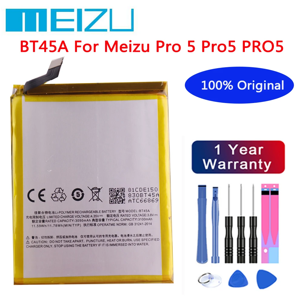 

100% Оригинальный аккумулятор Meizu BT45A для Meizu Pro 5 Pro5, 3100 мАч, Высококачественная фотобатарея, фотобатарея с инструментами