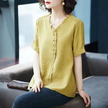 

2022 Summer New Fashion T Shirt Woman V Neck Short Sleeve Oversized T-shirt Woman Korean Style Plus Size Shirt Women Shirts