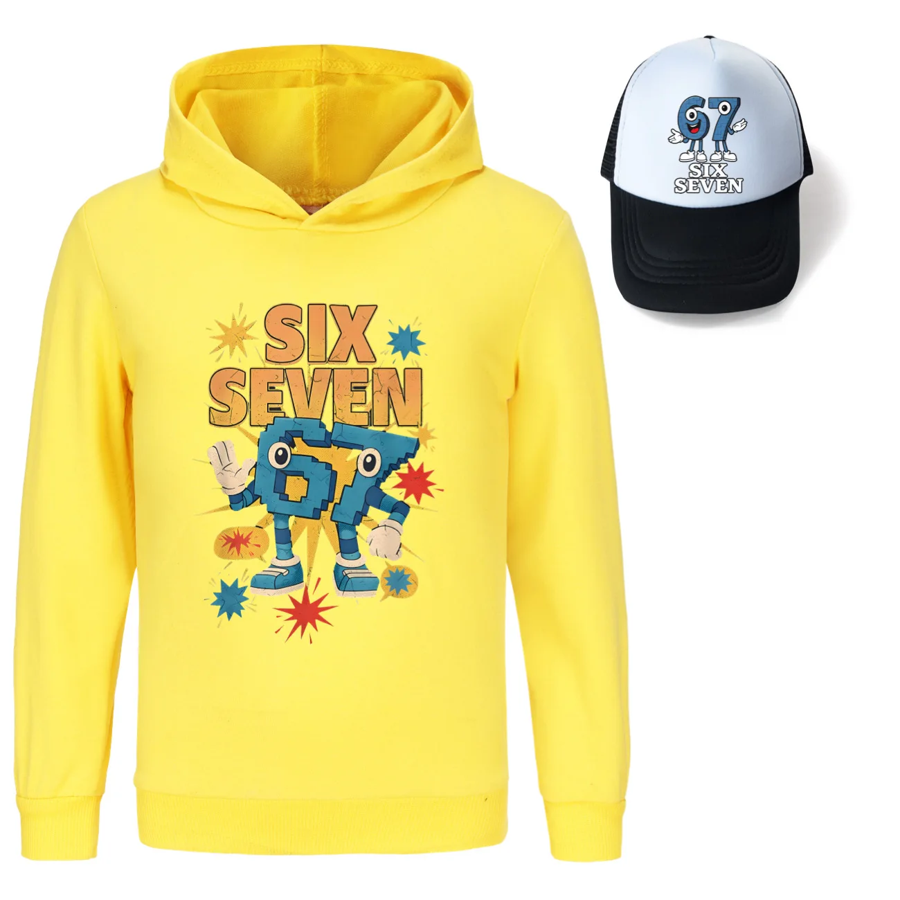 Steal A BrainRot Clothes  소녀 스웨트 셔츠 67 Six Seven Kids 캐주얼 후드티 아동용 긴 소매 아웃웨어 소년 스웨터+모자