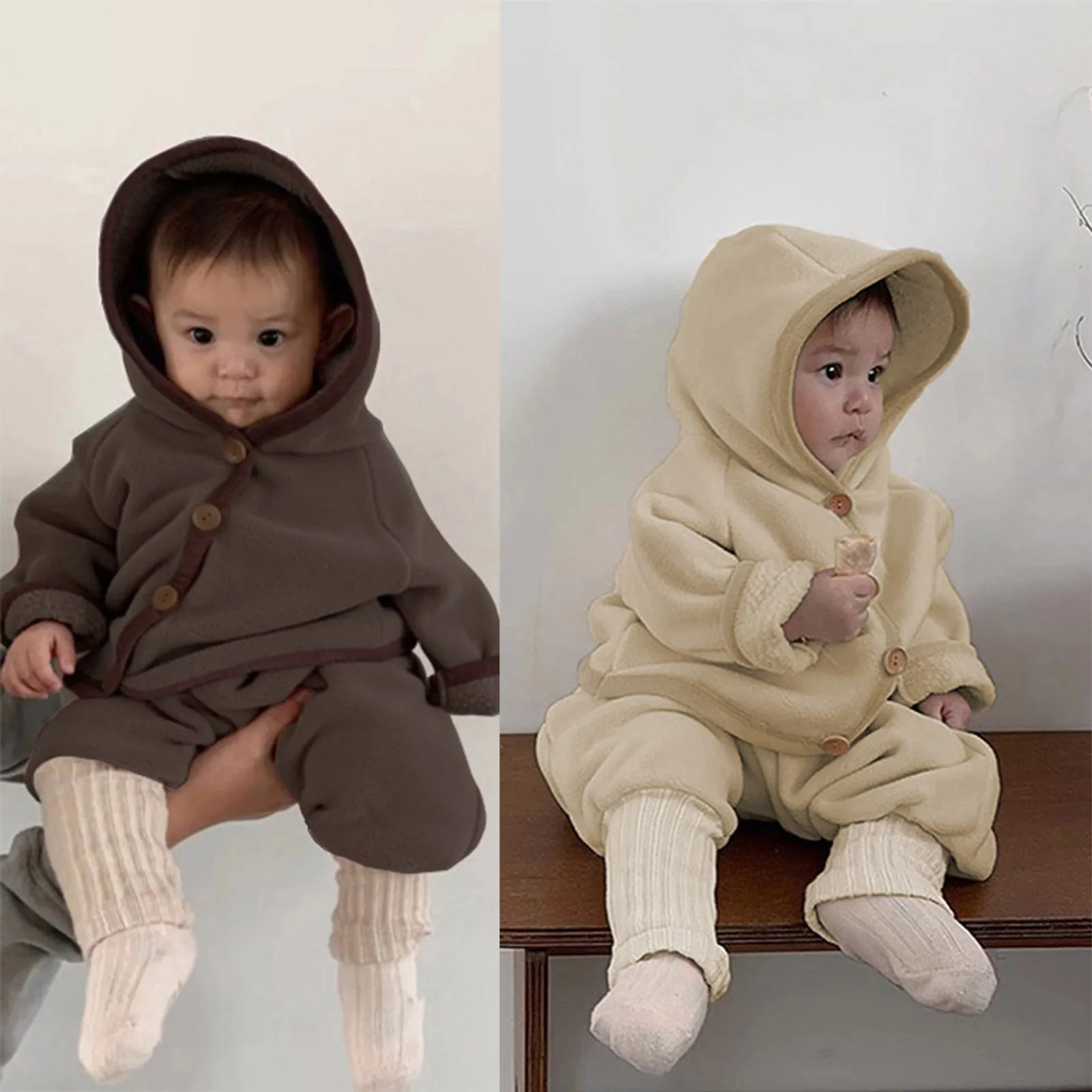 3 6 12 24 Months Newborn Girls Boys Clothes Sets Autumn Winter Clothing Thickened Hooded Long Sleeve Jacket+Pants Infant Outfits 3