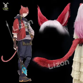 FF14 Final Fantasy Gurahattiya Cosplay Cat Tail Graha Tia Little Red Cat Ears Animal Furry Tail Faux Fur Tail