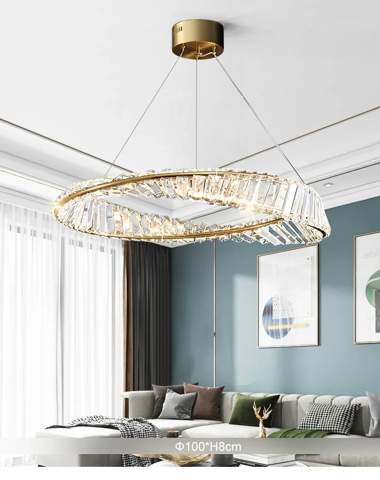 Description Picture 3 of itemPostmodern Led Crystal Circle Round Pendant Lights for Living Room Kitchen Dining Room Hanging Lamp Ceiling Chandeliers Decor