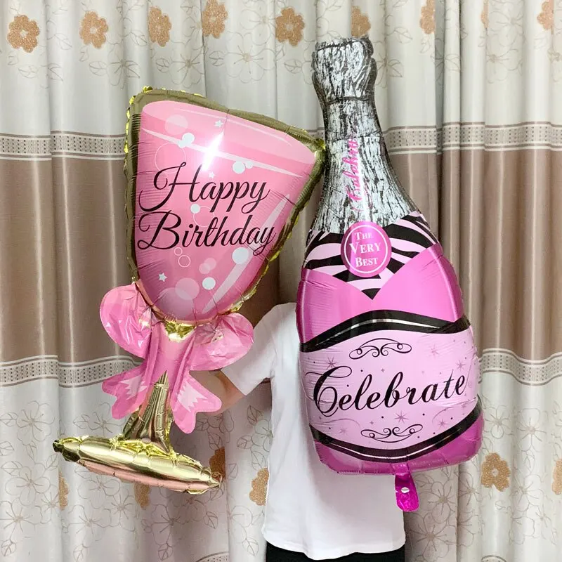 Pembe Balon Şampanya Ilmek Şarap Bardağı Düğün doğum günü kutlaması Dekorasyon Yetişkin Çocuk Balon Olay Parti Aksesuarları