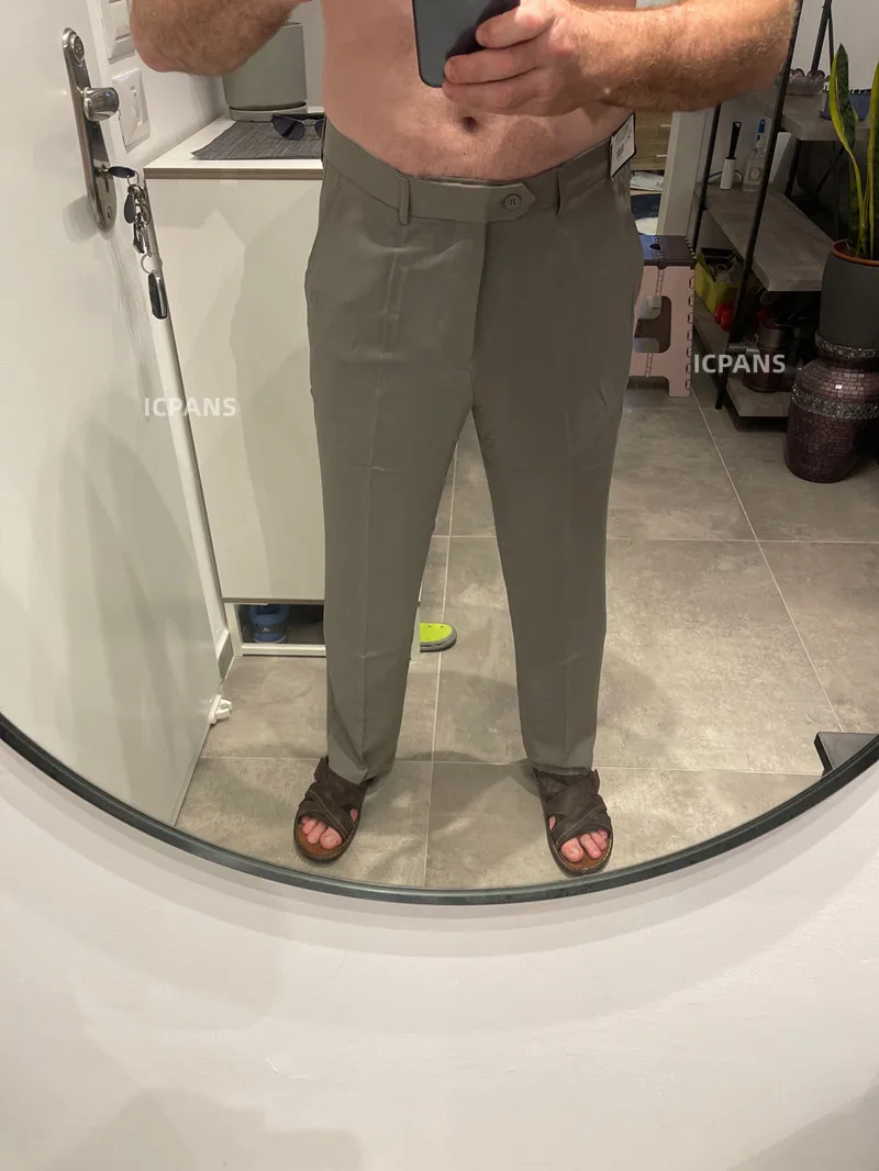Mulberry Silk Thin Dress Trousers Man High Waist Straight Loose Men's Pants Flat Khaki Black Business Suit Pants 5