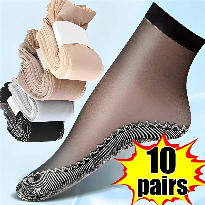 

1/5/10Pairs Summer Women Socks Soft Velvet Silk Socks Non-Slip Bottom Splice Fashion Transparent Ultrathin Breathable Sock