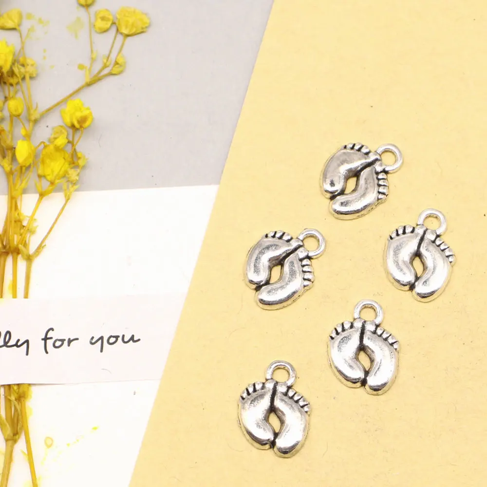 

20pcs 11x14mm Feet Charms Pendants For Jewelry Girls Craft For Jewelry Antique Silver Color