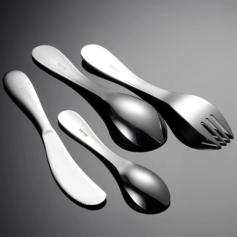 1/4pcs Stainless Steel Kids Cutlery Cartoon Pattern Carving Child Tableware Cute Spoon Fork Set Baby Flatware Feeding
