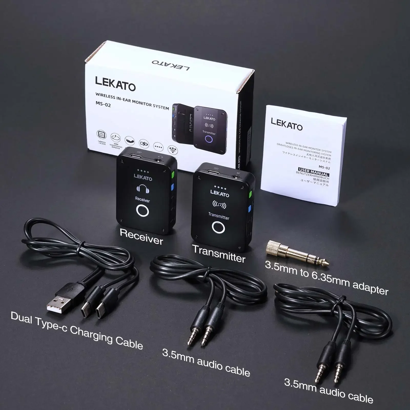LEKATO In-ear Monitor, sistema In-ear Monitor professionale 2.4G wireless con custodia di ricarica, sistema IEM stereo per studi e prove di band