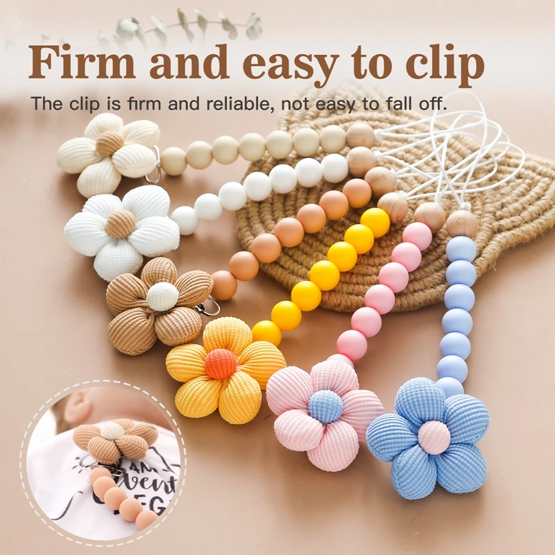Baby Pacifier Chain Flower Shape Beech Wood Removable Clip For Handmade Baby Nipple Soother Chain Teething Toys Accessories Pacifier Clip Pacifier Chain