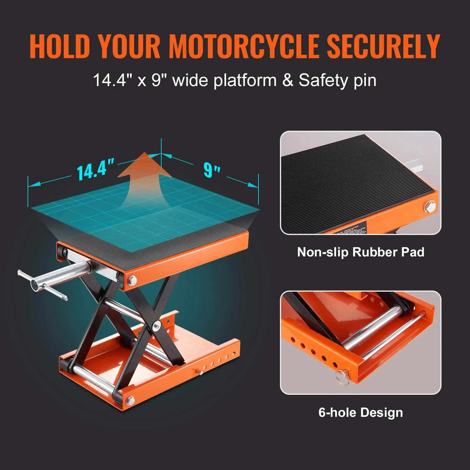 Motorcycle Lift VEVOR Motorcycle Lift 1100 LBS Capacity Motorcycle Scissor Lift Jack with Wide Deck & Safety Pin for Bikes Motorcycles