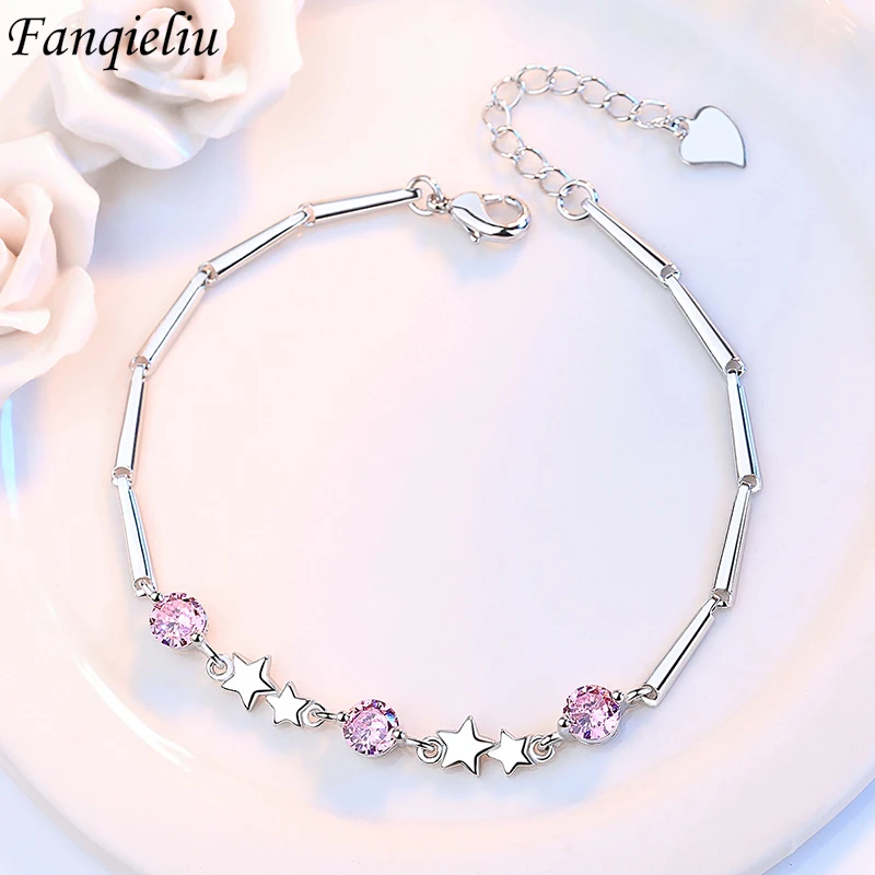

Fanqieliu S925 Stamp Chain Star Charm CZ Zircon Bracelet For Women New Luxury Jewelry Girl Gift Trendy FQL20334