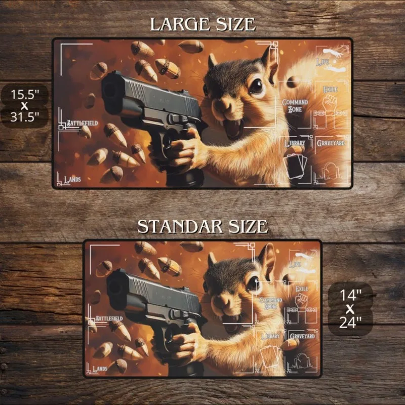 Squirrel Gun Playmat for MTG Fans Funny Anime Desk Mat Magic Card Games Custom Playmat Meme Mousepad, MTG Accessories Playmats - 4