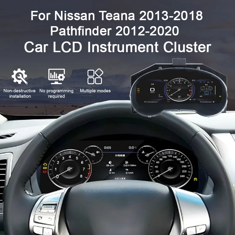 Panel de Instrumentos Digital para Nissan Teana Pathfinder con IOS CarPlay, Velocímetro, Tablero de Instrumentos LCD Virtual HD de 12.3'' con Conexión Plug&Play 4