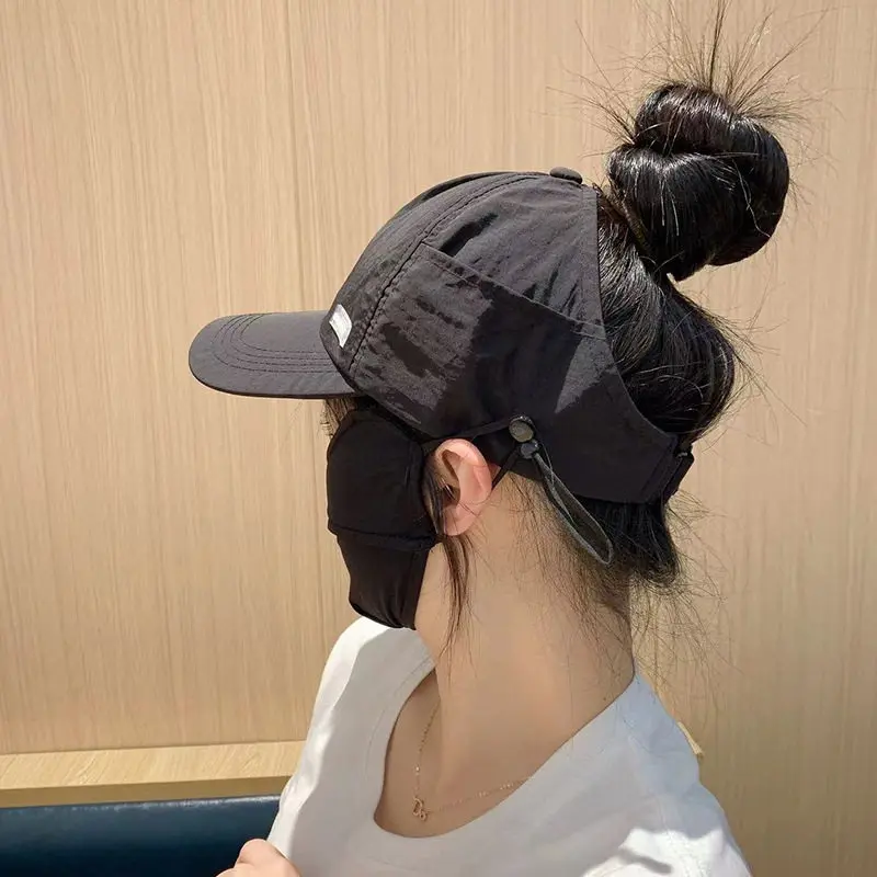 야외 스포츠 여성용 모자 헤어 타이가 있는 자외선 차단 여름 모자 오리빌 모양의 하프 탑 마스크는 자전거 등에 장착 가능