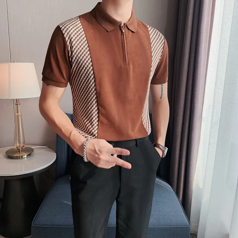 

2022 British Style Summer Short Sleeve Polo Shirts Men Simple Lapel Short Sleeve Slim Business Social Tee Shirt Streetwear S-2XL