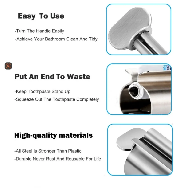 1 Pc Stainless Steel Toothpaste Squeezer Tube Roller Toothpaste Seat Holder Stand Press Manual Facial Cleanser Dispenser Tool 3