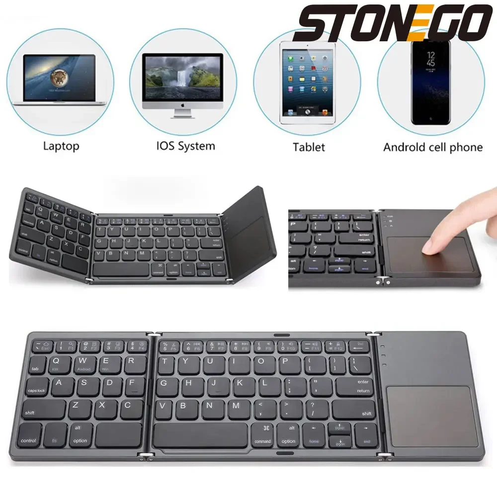 STONEGO 2-fold / 3-fold Ultra-thin Wireless Keyboard with Touchpad Bluetooth Keyboard Tablet PC Mobile Phone Mini