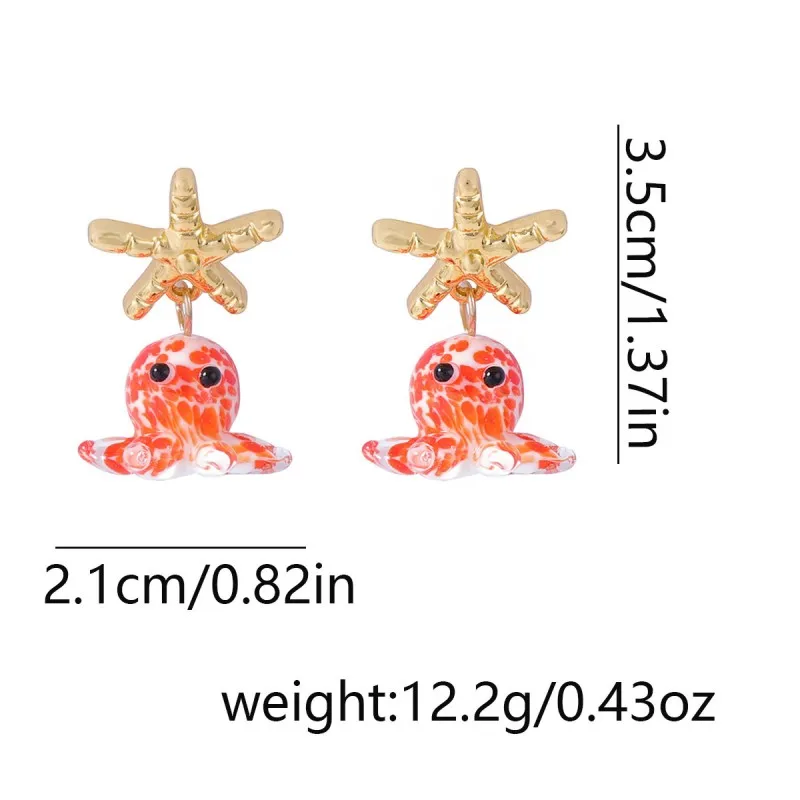 Cute Octopus Drop Earrings Marine Design Resin Copper Alloy Jewelry