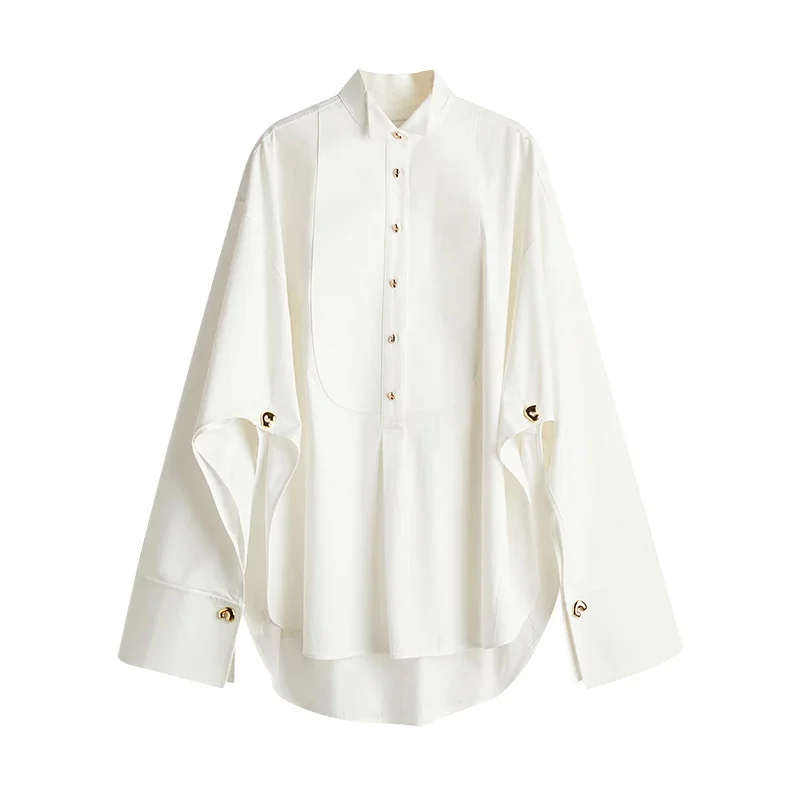 Casual Women's Loose Shirts White Raglan Sleeve Lapel Single Breasted Blouses 2025 Spring Office Lady Fashion Y2K Street Tops