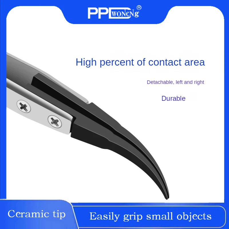 PPD Ceramic Tweezers Anti-static Bent Sharp Point Slant Flat Head Precision IC Gripping Tool