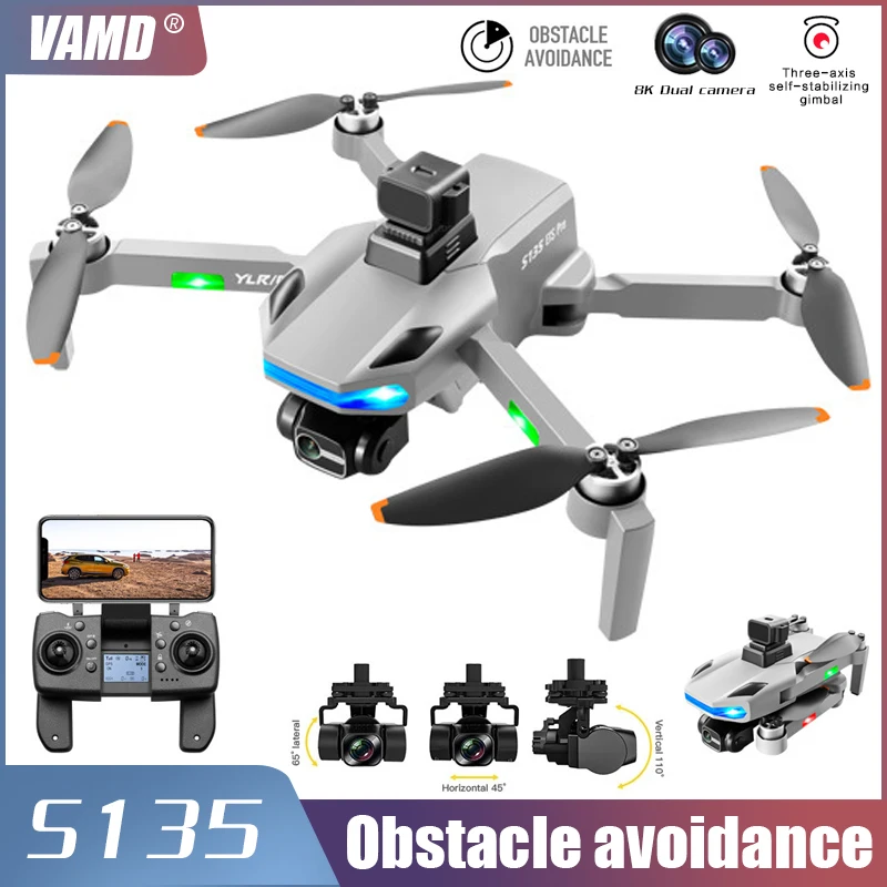 

S135 Drone Radar Obstacle Avoidance HD 4K Aerial Photography Brushless Motor GPS Folding 5G WIFI RC 00Quadcopter Children's Toys