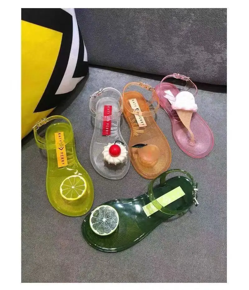 2023 Cute Fruit 5 Colori Nuove Donne Sandali Piatti Sandali Flip Toe Scarpe Per Le Donne Sandali Di Gelatina Scarpe Di Gelatina Femminili Sandali Da S