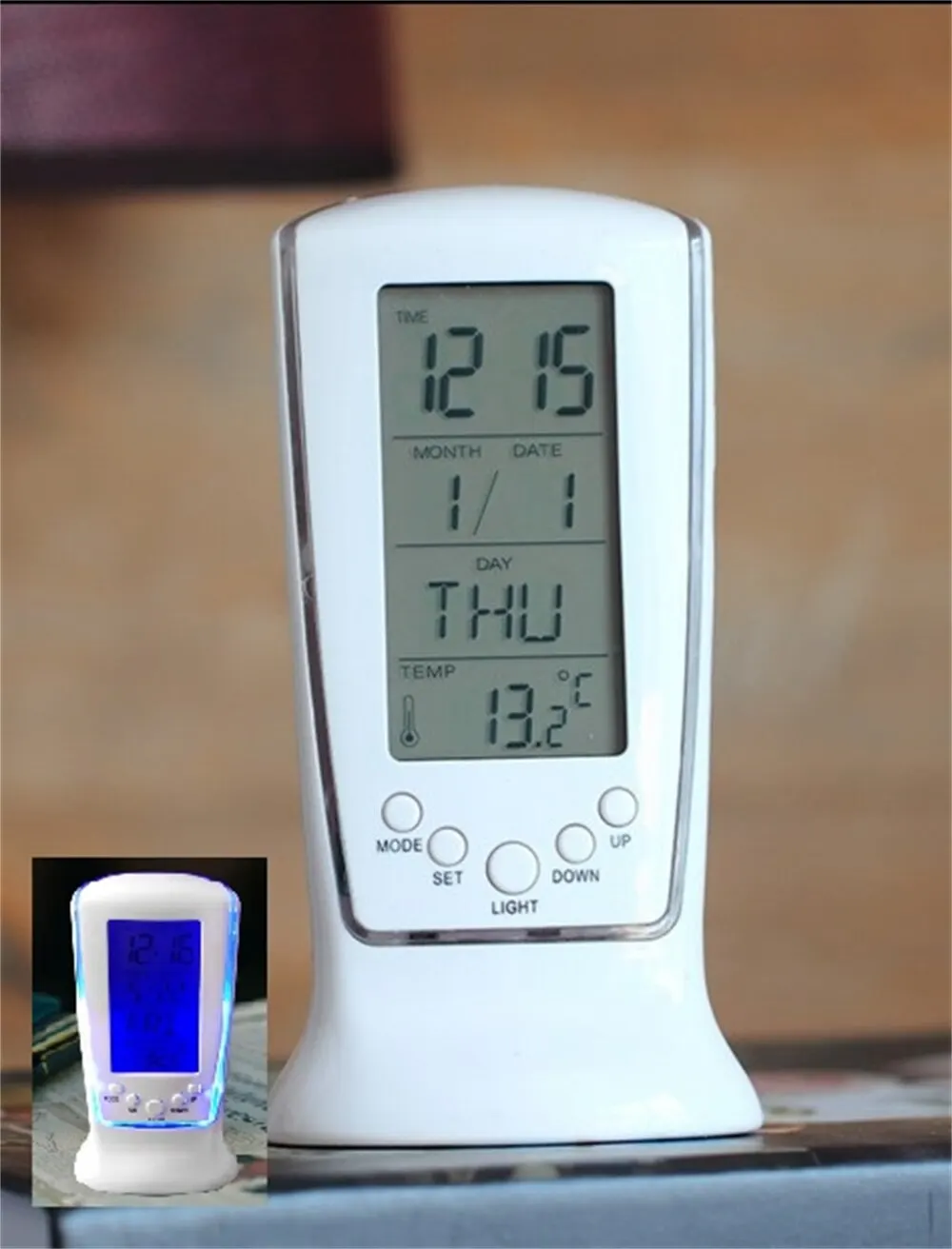 LED Blue Luminous Digital Desk Alarm Clock with Calendar Thermometer Snooze Alarm Led Table Clock digital wall clock