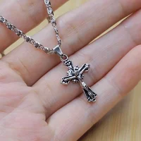 1pcs Vintage Punk Cross Jesus Fish Christian God Pendant Necklace 45cm Stainless Steel Chain Fashion Jewelry Wholesale Sales - Image 4