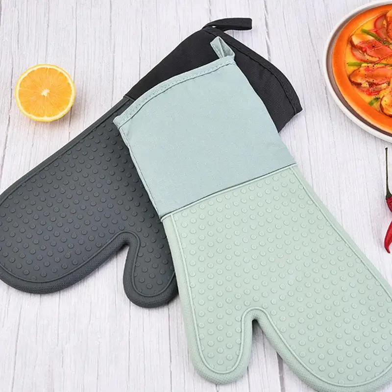 

2 PCS Kitchen Oven Gloves Long And Cotton Gloves Anti-slip Baking Gloves Anti-scald Heat Resistant Oven Grill Mitts BBQ Gloves
