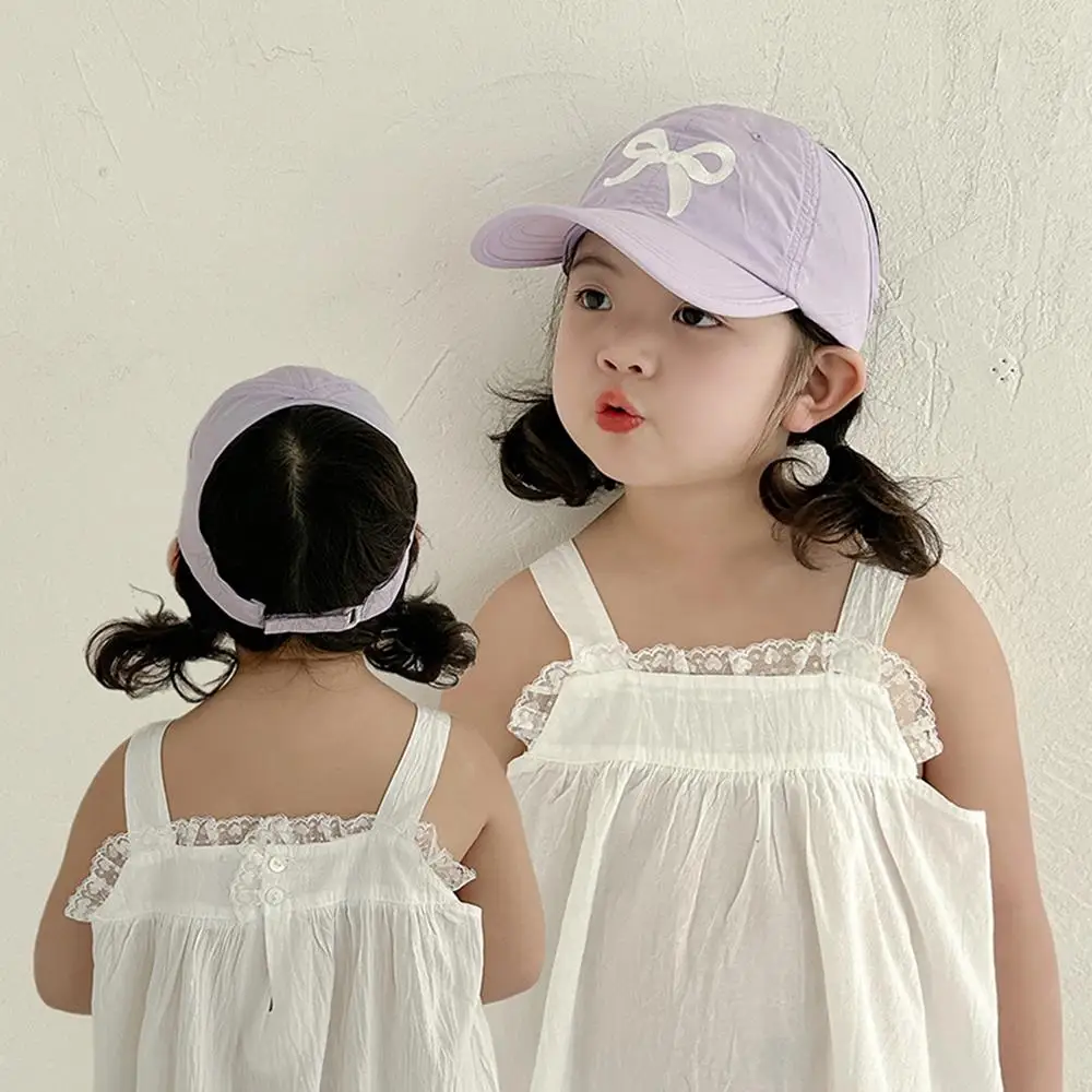 Summer Kids Quick-dry Baseball Caps Girls Bow Embroidery Semi-hollow Top Sun Hat Korean Fashion Sports Adjustable Sunscreen Cap Baseball Cap Baby Sun Hat Outdoor Sun Hat