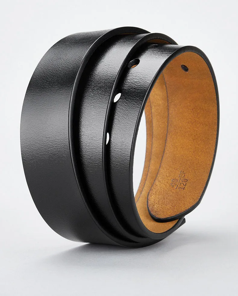 Ohne Schnalle 3,8cm Breiter Rindsleder Echtleder-Gürtel Unisex Ohne Dornschließe Taillengürtel Herren Schwarz Braun Gürtelband – Detail 1