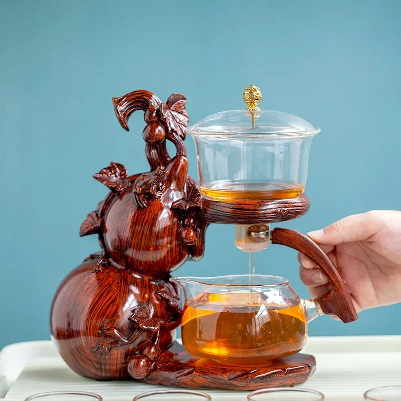 Automatic Tea Maker Lazy Kungfu Teapot Drinking Heat-Resistant Glass Tea Set Magnetic Water Diversion Rotating Cover Bowl