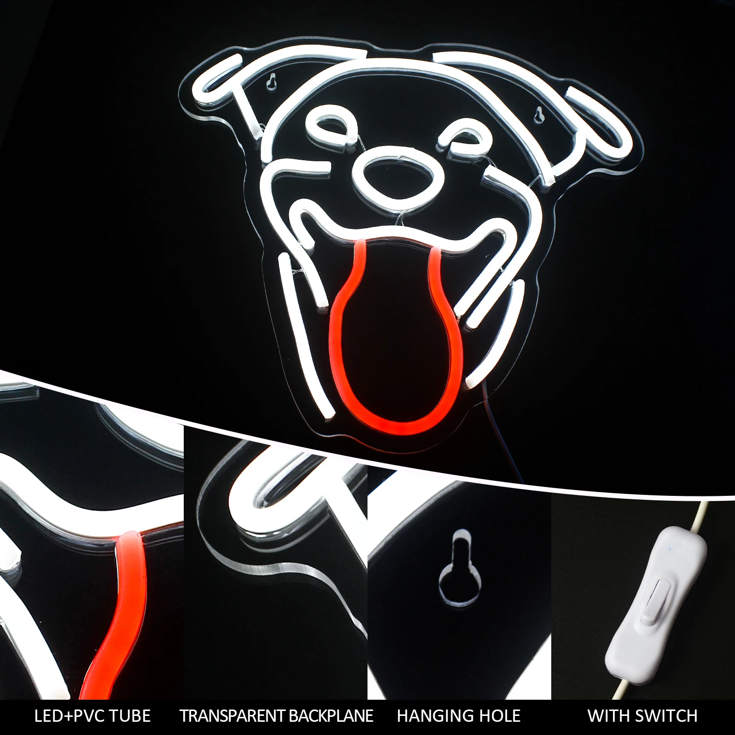 Description Picture 5 of itemCut Dog Neon Led Sign Wall Decor Puppy White Red LED Lights USB Powered Signs For Pet Shop Business Light Kids Room Decoration