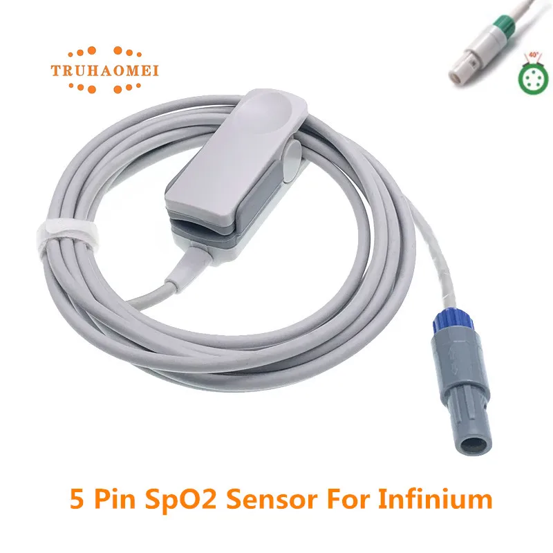 

5 Pin SpO2 Sensor For Infinium II III Omni Digital Tech Reusable SAO2 Heart Rate Probe with Adult Child Neonates Veterinary Clip