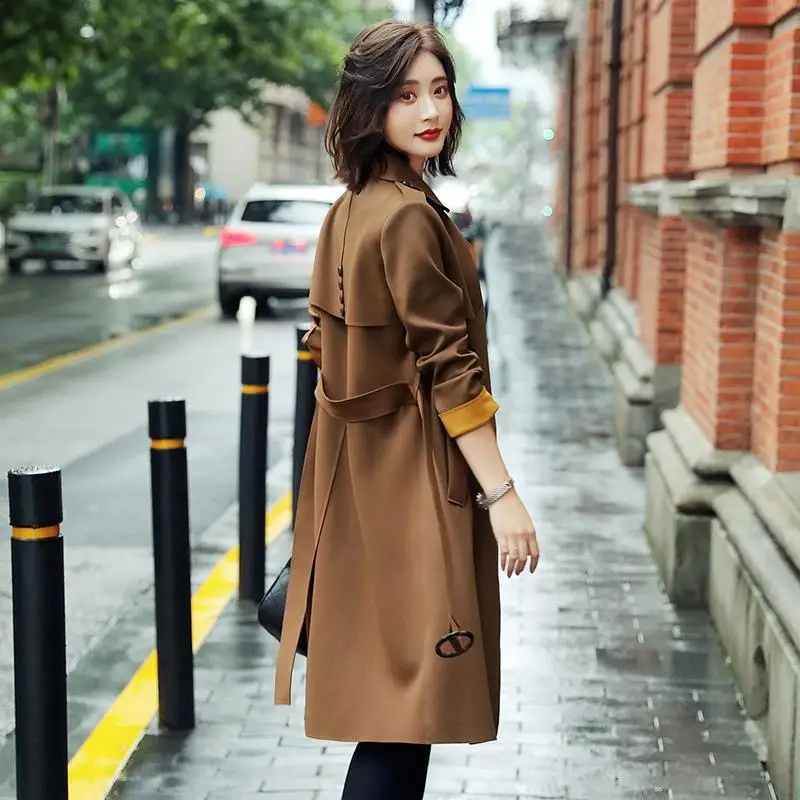 

New Women's Trench Coat Long Coat Jacket Slim Fit Korean Fashion Office Women Cheap Wholesale Women's Clothing
