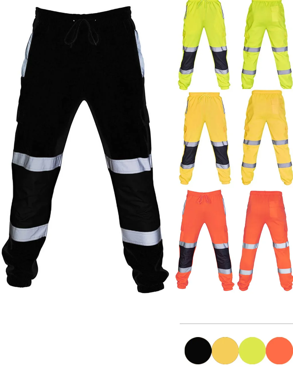 Men Road Work Pants Fashion Reflective Strip High Visibility Overalls Pants Spring Autumn Casual Splicing Solid Color Trouser 2