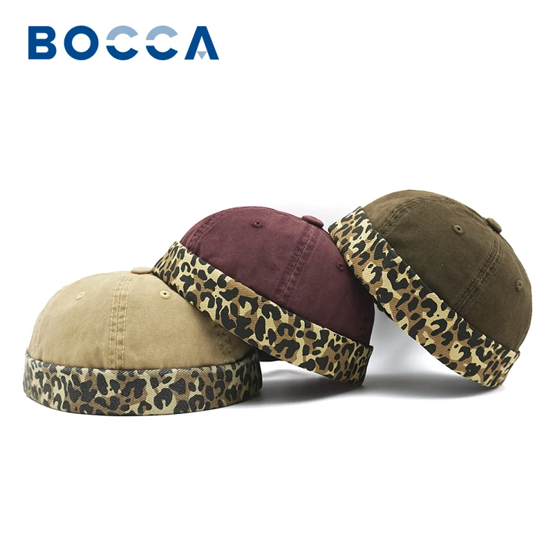 Bocca-gorro Docker con estampado de leopardo, patrones de empalme, gorras sin visera, gorro ajustable de algodón lavado, estilo Retro, nuevo