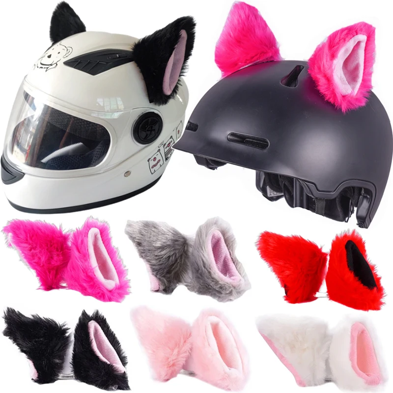 2Pcs Motorcycle Helmet Decoration Cute Plush Cat Ears Motorbike Helmet Decoration Sticker Gift Black White Pink Moto Accessories retro motorcycle helmet moto helmet scooter vintage half face biker motorbike crash moto helmet casco moto dot certification