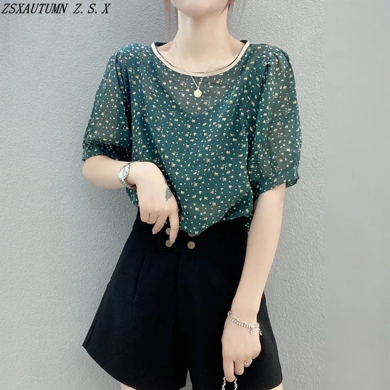

Chiffon New Spring Summer Simple Vintage All Match Floral Shirt Women's Fine Elegant Blouses Female Fashion Casual Printed Tops