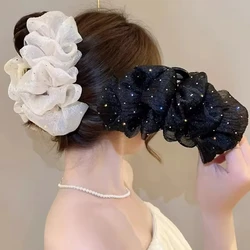 Elegant Mesh Bow Hair Clip - Stylish Women's Hair Accessory and Fashion Ornament (Black Beige Set)
