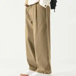 Solid Color Pants Men's Wide-leg Retro Work Pants Breathable Versatile All-match Trousers for Casual Formal Wear Straight Leg