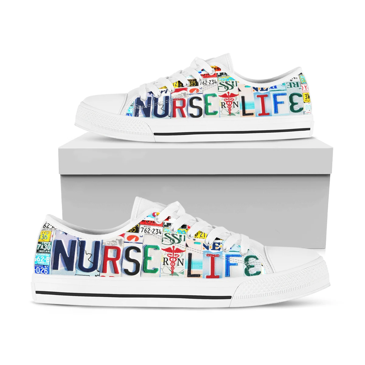 License Plate Nurse Life Kawaii Print Canvas Shoes Fashion Zapatillas Mujer Pink Cute Students Daily Wear Casual Flats