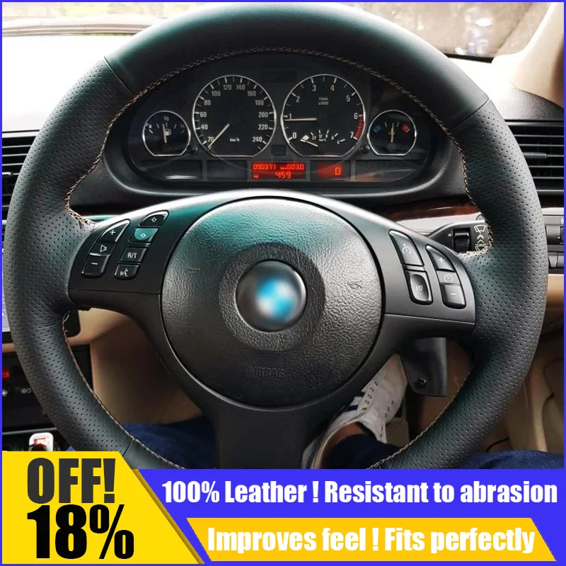 

Leather Car Steering Wheel Cover Fit For BMW 330i 540i 525i 530i 330Ci E46 M3 E39 Hand Sewing Custom Diy Auto Car Accessories