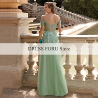 Sage Green Evening Dresses Off The Shoulder Backless Sweetheart Appliques Floor-Length Elegant Gowns Women For Wedding Party - Image 4